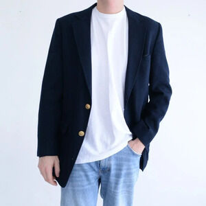 Vintage Hudson's Men's Store Navy Double Gold Button  100% Wool Blazer